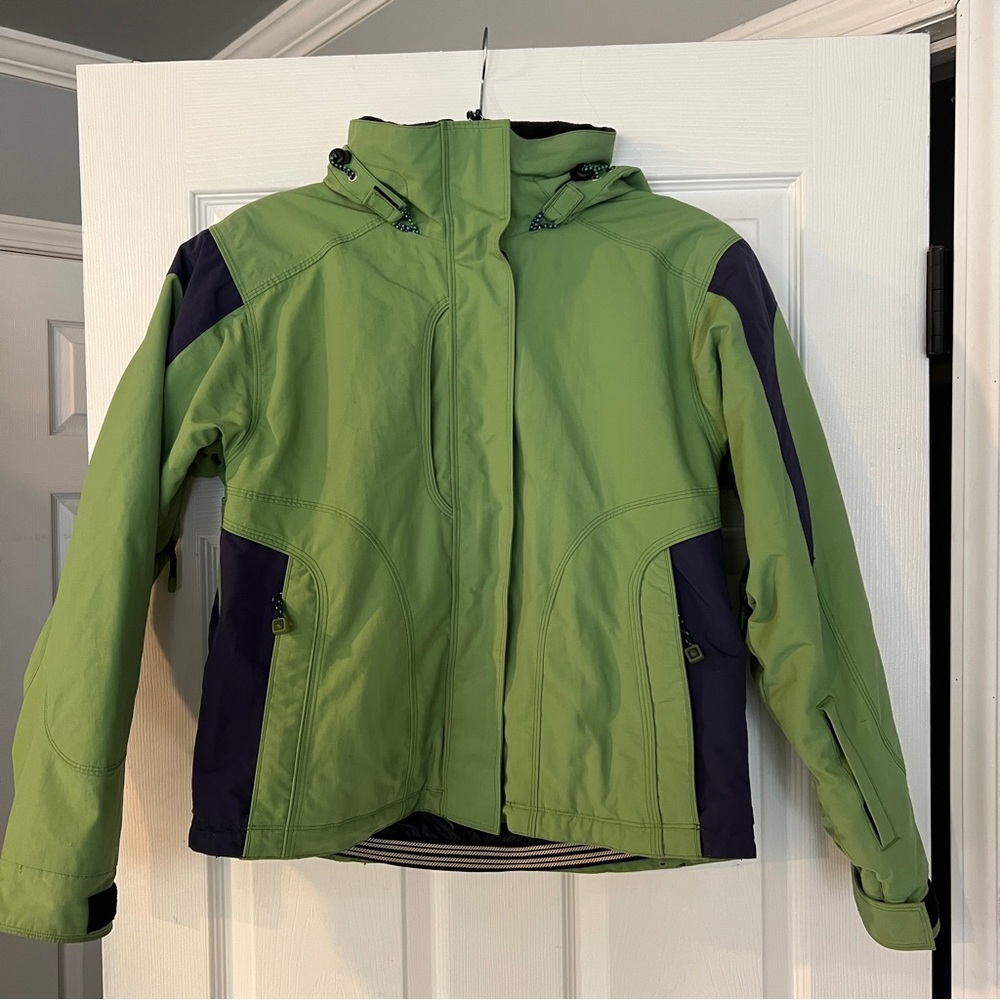 Women’s Obermeyer Ski Winter Jacket Green Navy Hydroblock Like New Size 8
